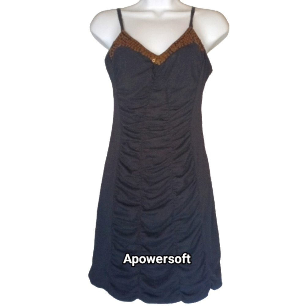 Black Ruched Sequin Mini Dress